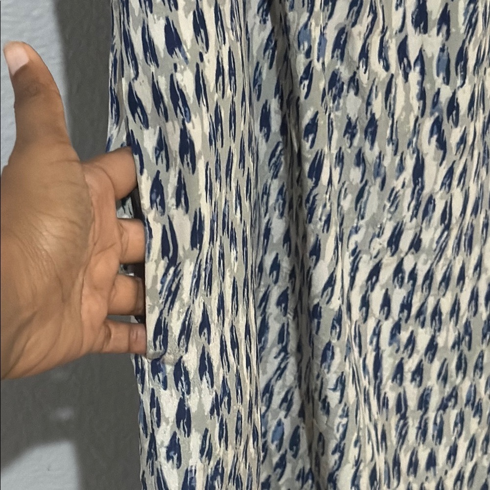 Madewell SILK sunlight painted feathers Blue grey cream Mini Dress pockets - Picture 9 of 13